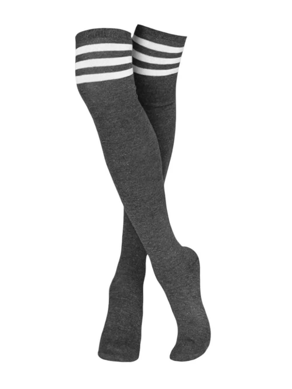 Y2K Dark gray & white Striped Thigh High Socks